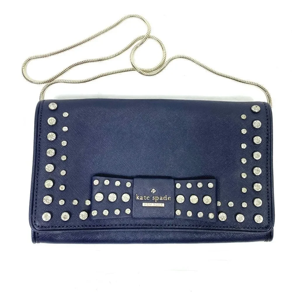 Kate Spade New York Eva Davies Mews Bow Offshore Navy Blue Clutch Purse